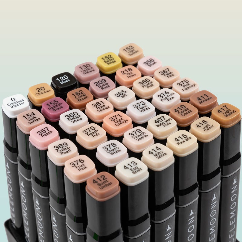 CeleMoon 36 Skin Tone Colors Dual Tip Alcohol Markers Pens, Fine and Broad Chisel, Sketch Art Marker, Permanent for Coloring, Drawing, Portrait Illustration, Mid-tone Skin Tone and Hair Shades - Image 4